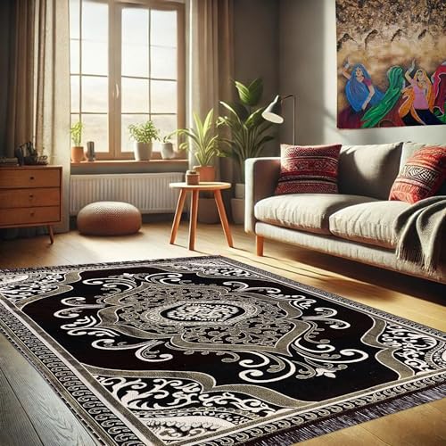 Image of RVS DECOR Cotton Carpet for Living Room 4x6 Feet | Soft Cotton Carpet for Hall & Bedroom | Rug for Living Room, Home | Designer Dari for Floor 124x184 cm | Non-Slip, Trendy & Durable Kalin