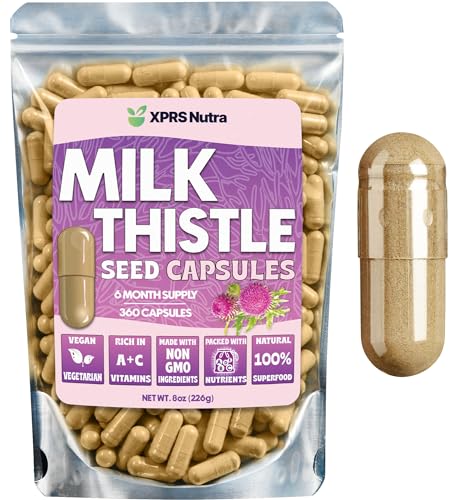 Image of XPRS Nutra Milk Thistle Seed Capsules - 360 Count (6 Month Supply) Premium Milk Thistle Supplement Rich in Silymarin to Support the Liver and Digestion - Pure, Non-GMO Cardo Mariano Pills
