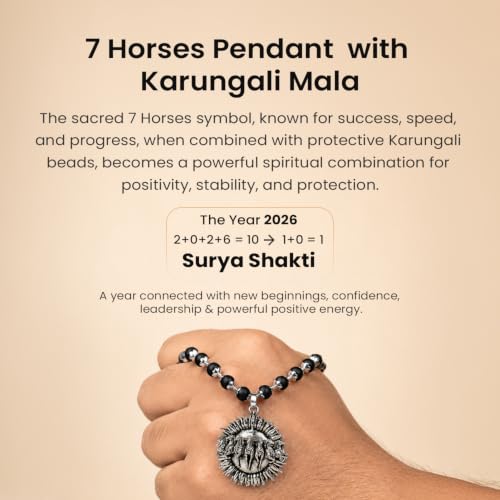Image of Astrotalk 7 Horses Karungali Mala | Seven Horses Pendant with Karungali Beads for Success, Prosperity & Protection | Pendant Necklace for Women & Men | Gift for Man & Woman