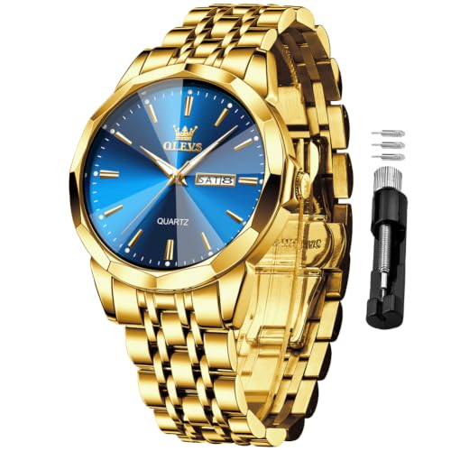 Image of OLEVS Watches for Men Business Dress Diamond Analog Quartz Big Face Luxury Classic Stainless Steel Waterproof Luminous Two Tone Wristwatch