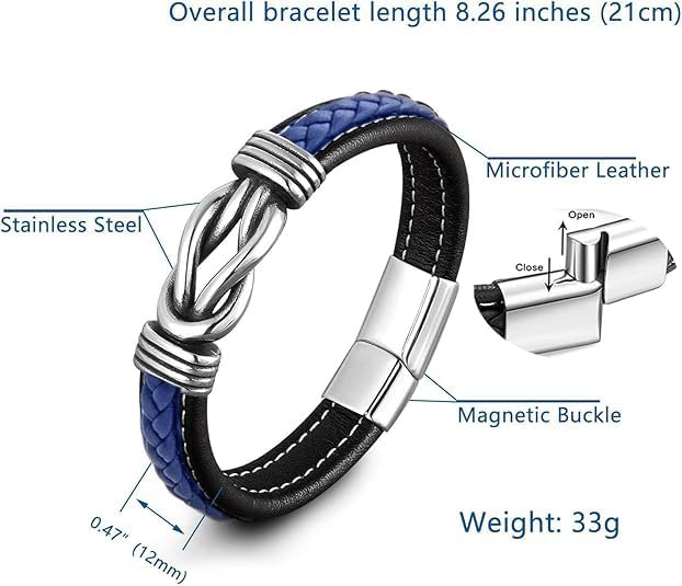 To My Son Bracelet From Mom, Infinity Knot Love You Forever Linked Together Stainless Steel Handmade Leather Cuff Mens Birthday Weave Gift Jewelry - Image 4