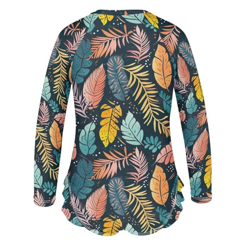 Colorful Tropical Palm Trees Leaves Girls Long Sleeve Swimsuit Rashguard Swimwear One Piece Bathing Suit 212177112