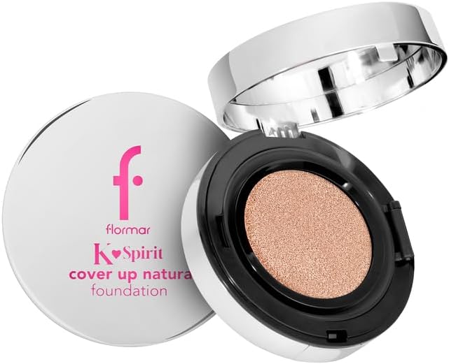 Flormar K-Spirit Cover Up Cushion Foundation, naturalne wykończenie, wysoka siła krycia i długotrwały makijaż, K-Beauty z ekstraktem z czarnej trufli dla równomiernej cery, 002, porcelana, 15 g