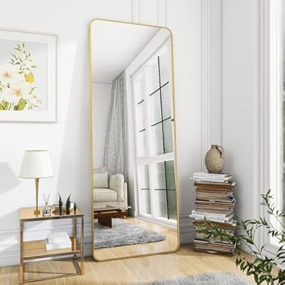 BEAUTYPEAK Gold Full Length Mirror, 60"x20" Rounded Corner Floor Mirror Standing Hanging or Leaning Against Wall Dressing Room Mirror Full Length