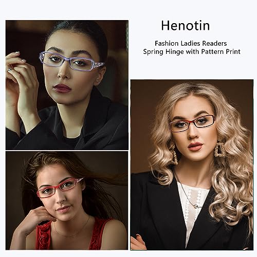 Image of Henotin 6 Pack Reading Glasses for Women, Blue Light Blocking Pattern Print Readers, Spring Hinge Computer Eyeglasses (Multi-Colors, 0.0)