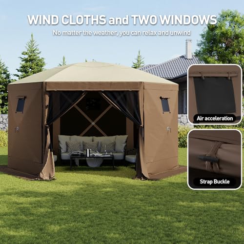 Aoxun 12x12ft Pop Up Canopy Tent, Camping Gazebo Screen Tent, Brown - Image 3