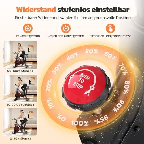 Bild 5 - [2025]Dripex Heimtrainer Fahrrad, Hometrainer Fahrrad mit stabil & komfortabel Sattel & großer tablet-halter, verstellbarer widerstand Spinning Bike Indoor für Zuhause Bis 150KG Belastbar