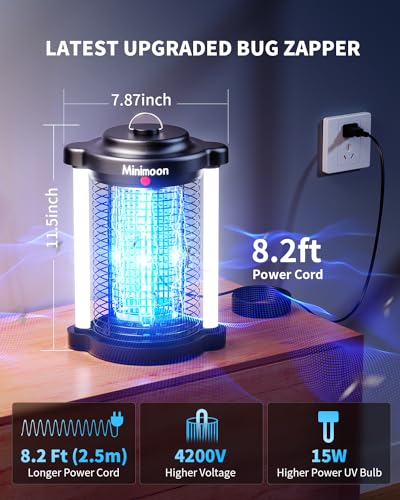 Image of Minimoon Mosquito Killer Lamp with Dual LED Light, 4200V Electric Bug Zapper, 15W Fly Trap for Indoor & Outdoor Areas, IPX4 Waterproof, Black
