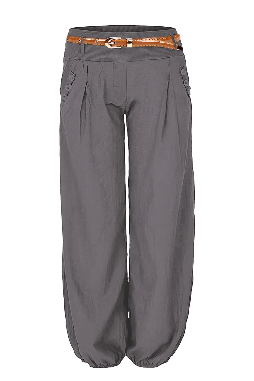 Cindeyar Damen Haremshose Elegant Sommer Pumphose Lange Leinen Hose mit Gürtel Aladin Pants