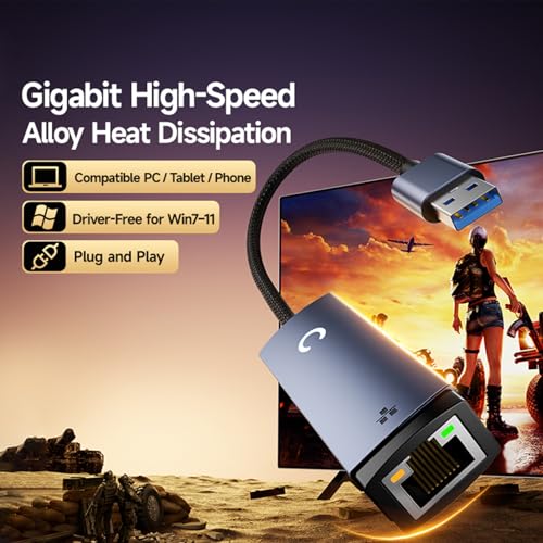 Image of USB-C to Ethernet Adapter, Gigabit Network Adapter with Aluminum Alloy Case, Driver-Free RJ45 LAN Adapter Compatible with MacBook Pro Air, iPad, Laptops(USB C)