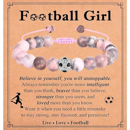 Virelle Football Gifts for Girls Inspirational Woven Bracelet for Teen Girls Adjustable String Bracelet Birthday Christmas Presents for Daughter Sister Friend (Pink)
