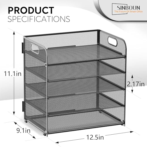 Letter Tray Paper Organizer 5-Tier Desk Organizer File Organizer Paper Holder with Handle, Metal Desktop Document Shelf Tray Office Classroom Organization - Black - Image 3