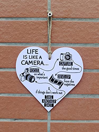 Carispibet Life Is Like A Camera | Home Signs With Sayings House Cute Decorative Plaques Decoration For Living Room Kitchen Studio Office Wall Art Hanging Ornament Gift 5" X 5" #TOP4
