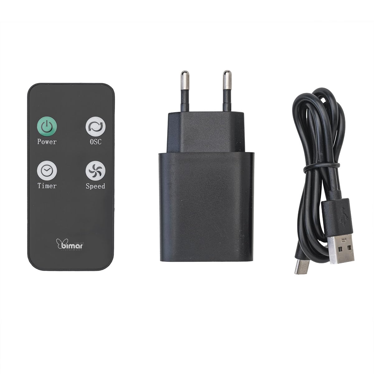 bimar VTR2 Ventilatore portatile, Ventilatore da tavolo, Ventilatore senza filo, Bi-elica, autonomia 6 h½, 3 velocità, Timer 8h, Con telecomando, 2 Ventole orientabili, Cavo USB