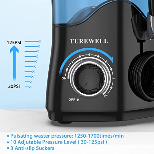 Image of TUREWELL Water Dental Flosser for Teeth /Braces, Water Teeth Cleaner 8 Jet Tips and 10 Pressure Levels, 600ML Large Water Tank Oral Irrigator for Family(Black)