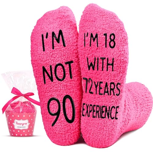 HAPPYPOP 90th Birthday Gifts for Women - Present for 90 Year Old Woman, Socks for Older Elderly, Old...