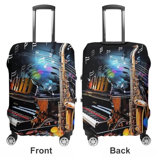 Saxophone And Piano Luggage Cover, Washable Elastic Suitcase Cover Protector Fit 18-32 Inch Luggage3