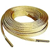 KOPMZ 2Pair Shoelaces for Sneakers, 55.12”/140cm Flat Shoe Laces Boot Strings with Golden Metal Ends, Shoelaces for Athletic Sport Running Shoes, Golden Glitter