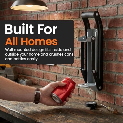 16oz Heavy Duty Can Crusher Wall Mounted – Aluminum Beer & Soda Can Smasher with Bottle Opener, Non-Slip Handle, Easy Install Recycling Tool for 12oz & 16oz Cans - Image 3