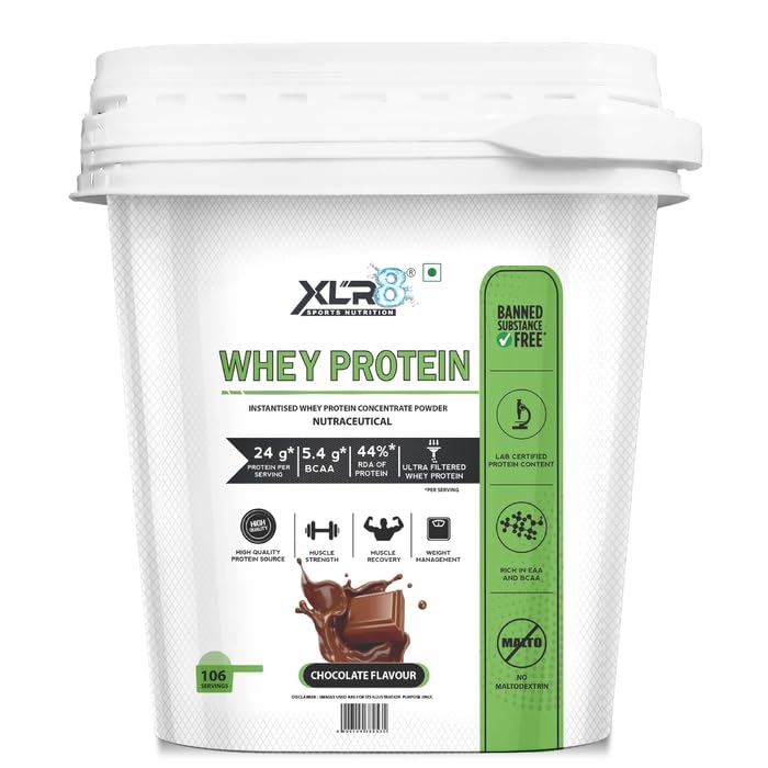 Image of XLR8 Whey Protein Powder with 24 g Protein Content & 5.4 g BCAA (3628 g (Pack of 1), Chocolate)