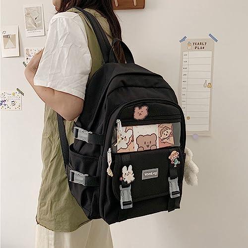 Cute Backpack Kawaii Backpack for School Aesthetic Backpack Kawaii School Supplies Cute Backpacks with Accessories (Black)3