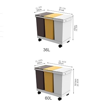 Fashionable Indoor Garbage Bin, Plastic Classified Double-Bucket Trash can Household Press-Open lid Wheeled Large-Capacity Square Trash can,Get More Storage(L)