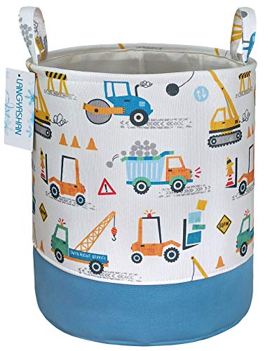 Image of LANGYASHAN Laundry Basket Cotton Collapsible Organizer Storage Basket for Boys girls Laundry Hamper Toy Bins Gift Baskets Bedroom Clothes Children Nursery(Engineering Car)