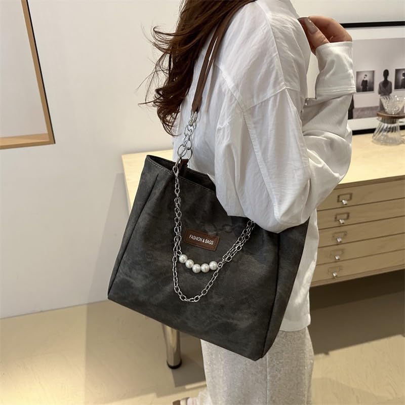 Bolso de lona grande retro para mujer, tipo bandolera y hobo miniatura 6