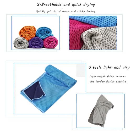 5 Pack Cooling Towel 47″x13.78″(120x35cm) Microfiber, Soft Breathable Chilly Towel Stay Cool for Yoga, Sport, Gym, Workout, Camping, Fitness, Running(5, Grey+Blue+Rose Red+Purple+Orange)