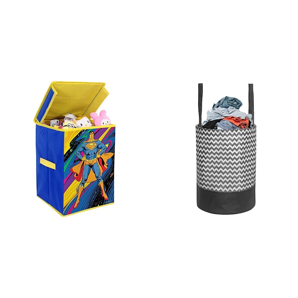Superman Rectangular Foldable Laundry Toy Organizer & Storage Box with Top Lid (Large, Blue- SBB_SM1) & PrettyKrafts Laundry Bag for Clothes, collapsible I sundry storage,(45 l),(BLACK & WHITE) (B0C99T3855) Amazon Price History, Amazon Price Tracker
