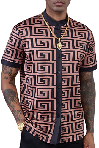 Men's African Traditional Pattern Print Shirt Casual Short Sleeve Button Down Shirts Luxury Printed Dashiki for Men