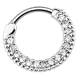 Piersando Piercing Scharnier Clicker Ring Schild Tribal mit Kristall Strass Steinen Vintage Septum für Tragus Helix Ohr Nase Lippe Brust Intim Silber Clear 1,2mm