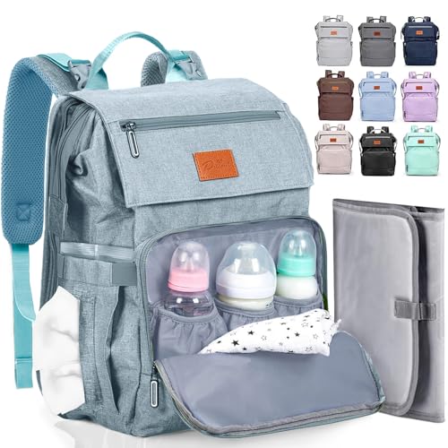 Baby Shower Gifts Diaper Bag Backpack - Large Capacity Baby Bag Backpack, Wide Opening & Easy Access Stylish Baby Diaper Bag - Waterproof, Durable, Travel-Friendly Organizer w/ Foldable Changing Pad