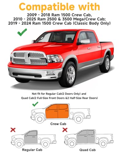 Image of Rain Guards for Dodge Ram 1500 Crew Cab 2009-2018 /Ram 2500&3500 2010-2026 | Saleago,in-Channel,Extra-Thick,Extra Durable,Window Visors,Window Deflectors,Vent Visors,Vent Shades,Truck Accessories,PC