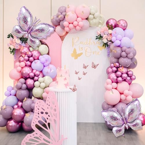 Butterfly Balloon Arch Kit - 142pcs Pastel Pink & Purple Balloons...