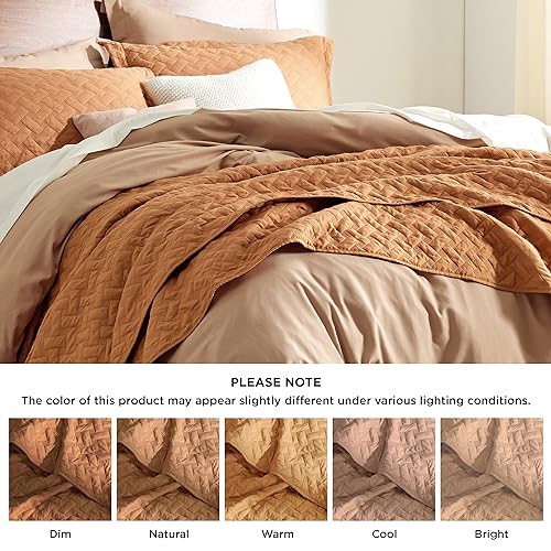 Image of Bedsure Quilts Queen Size - Lightweight Bedspreads Queen Size with Basket Weave Pattern, Soft Quilt Bedding Set, Hazel Brown Comforter Set Coverlet for All Seasons with 2 Pillow Shams (90 inch x 96 inch)