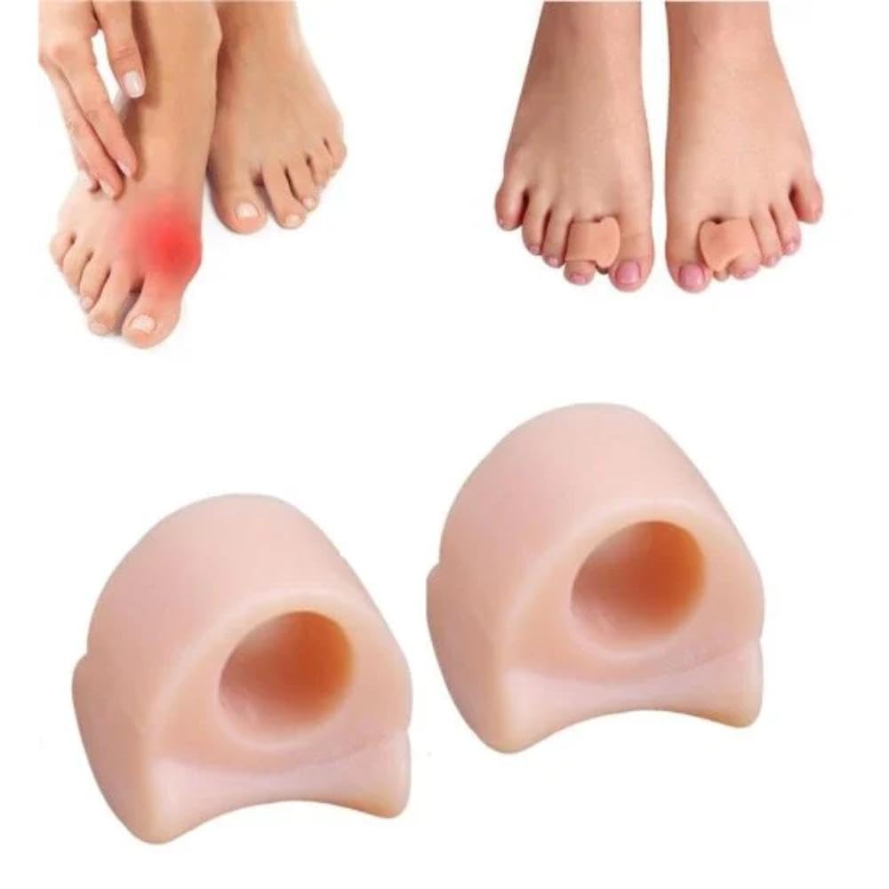 ONISHOMES Imported 1 Pair Silicone Valgus Toe Overlapping Separator Straightener Bunion Spacers Corrector Hallux Valgus Relief Foot Care Tool (Beige)-image-2