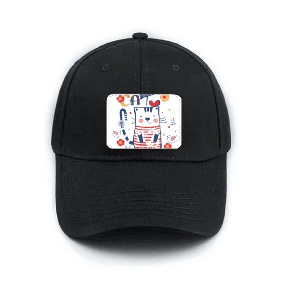 Casquette de baseball noire avec broderie chat oiseau et sangle de serrage adaptable - 4
