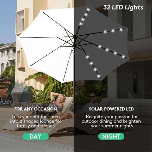 Image of JEAREY 9FT Outdoor Patio Umbrella with Solar Lights, LED Lighted Pool Umbrella with Tilt and Crank, Outdoor Table Umbrellas for Deck, Yard & Market (Cream White)