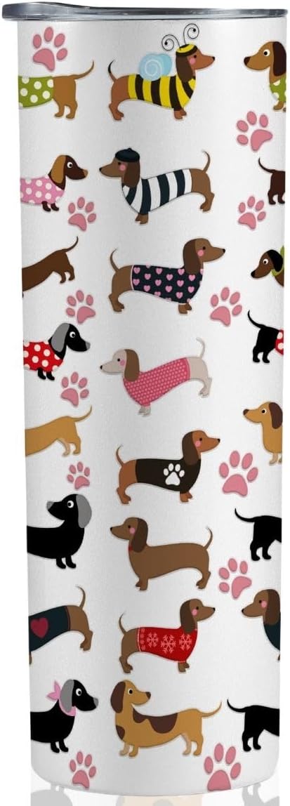 Onebttl Dachshund Gifts for Women, Sausage Dog Travel Mug for Weiner Weenie Dog Lovers, Owners, Girls, Friends, Daughters, Coworkers, Vacuum Insulated Stainless Steel Tumbler 590ml, White