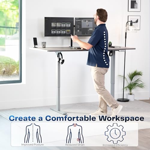 Image of VIVO Dark Gray 71 x 36 in Standing Desk, DESK-KIT-1G7G-36 | Electric, Holds 220 lbs, Sit Stand, Height Adjustable, Extra Deep Table Top, Memory Presets, 1B Series, Gray Frame