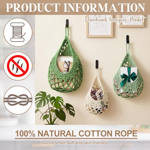 Image of Honeydak 3 Hanging Baskets, Spring Color, Crochet, Cotton Rope