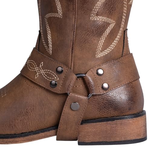 SheSole Ladies Fashion Strap Cowboy Boots for Women Square Toe Mid Calf Western Cowgirl Boots3