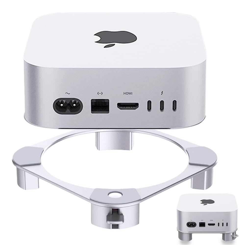 Supporto in alluminio per Mac mini M4/M4 Pro, con pulsante di accensione facile da raggiungere, ventilazione migliorata e dissipazione del calore, design antiscivolo stabile per un lavoro sicuro ed