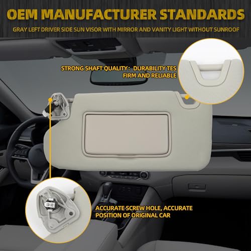 image for Dasbecan Gray Left Driver Side Sun Visor Compatible with Nissan Altima