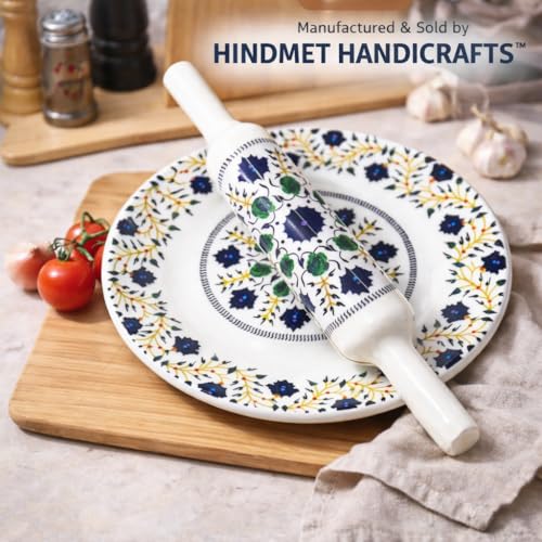 Image of Modern Floral Design Marble Chakla Wooden Belan | Printed 10 Inch Enamel Roti Maker with Belan | Heavy Duty Non-Slip Chakla for Roti, Chapati, Paratha |Kitchen Rolling Board (1 Set) (5.Flower Bell)