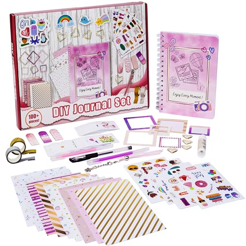 FINcredible Kit de diário DIY para meninas - 100 peças de diário adolescente para meninas - Presente de aniversário moderno para meninas - 16, 7, 8, 9, 10, 11, 12, 13, 14 anos, presente de Natal para