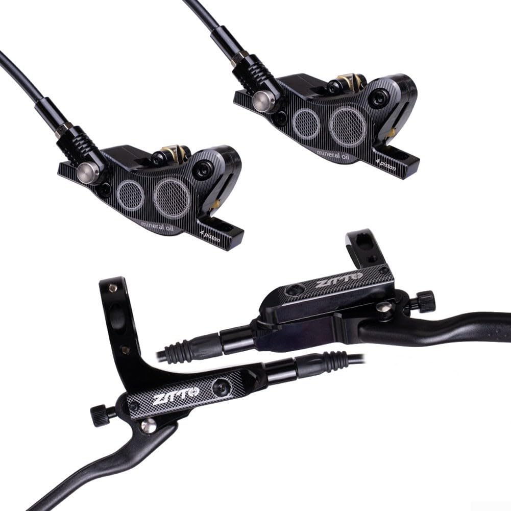 Honseadek Hydraulisches Bremsen-Set für Fahrrad-Scheibenbremsen mit 4 Drücken, Kolben, Mountainbike, ein Paar hydraulische Bremsen aus Aluminiumlegierung (blau)