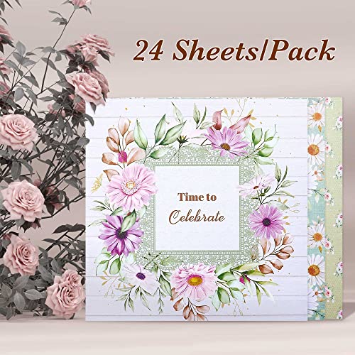 Vondyu Floral Cardstock Paper,Chamomile & Daisies Patterns Scrapbook Paper Pad,6"X6" Single-Sided Printed Cardmaking 160Gsm Designer Paper Pad Decorat #TOP2