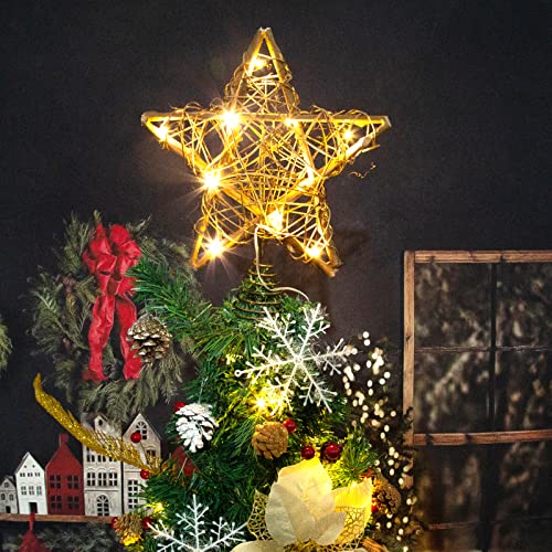 Lawoho Christmas Tree Topper Star Rustic Rattan Natural Star Treetop 10 Inch Farmhouse Xmas Tree And Holiday Seasonal Decoration Fit For General Size Christmas Tree #TOP3